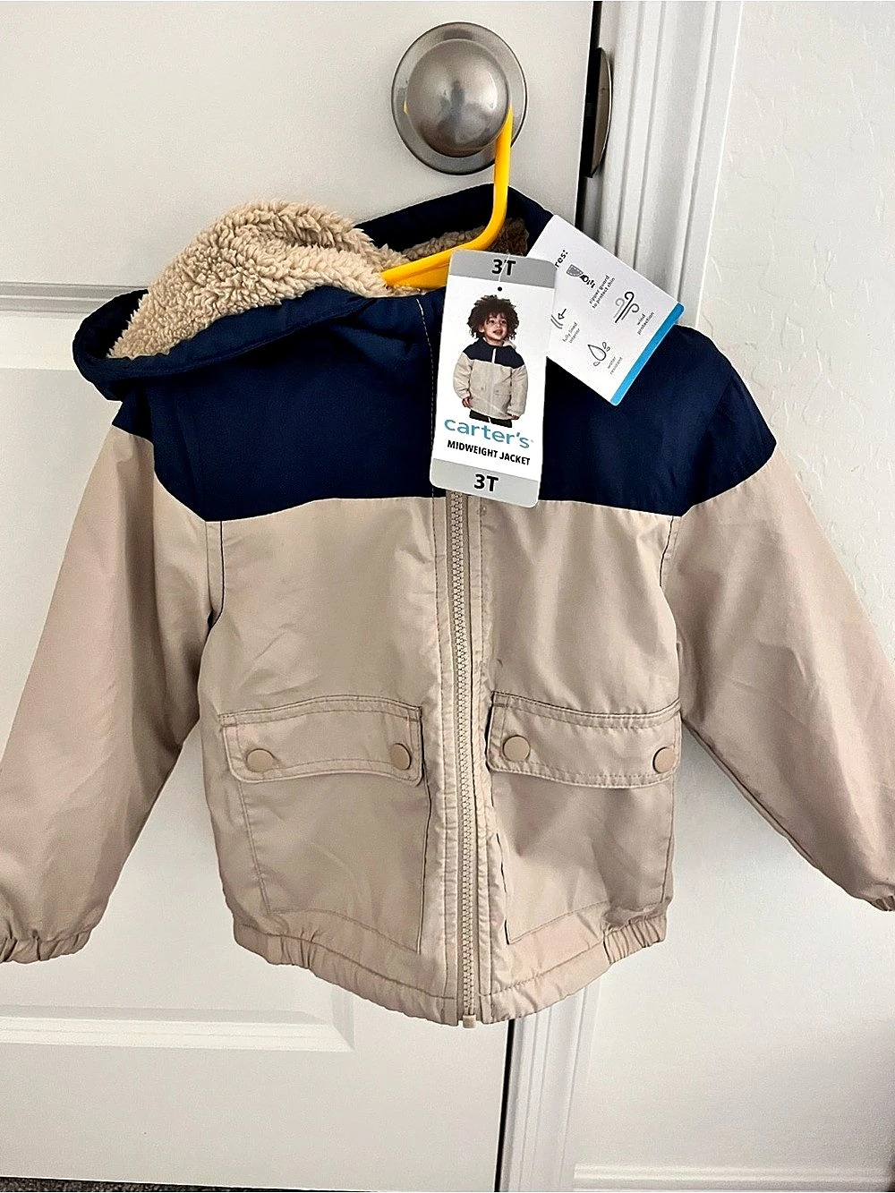 carter's Toddler Colorblock Faux Sherpa Mid-Weight Jacket Beige & Blue 3T